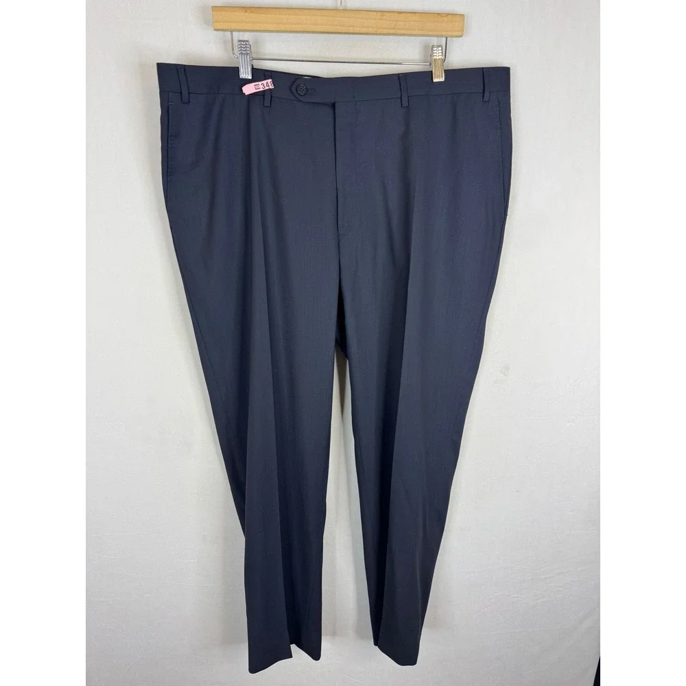 Canali Mens Black 100% Wool Flat Front Dress Pants 40x31 Made in Italy